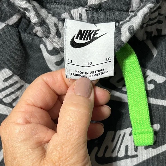 Nike Kids Black and White Logo Joggers with Green Drawstring - Picture 2 of 7